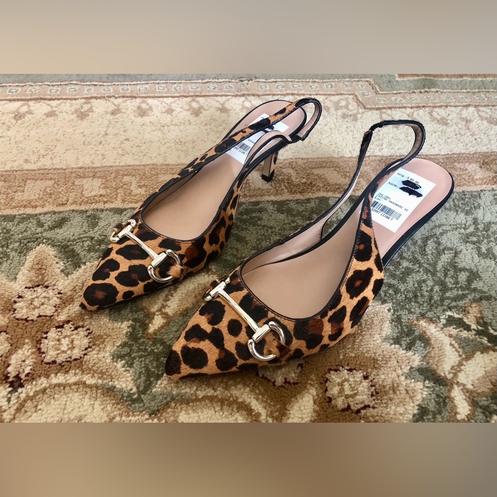 INC International Concepts Leopard Print Slingback Heels with Gold Accent